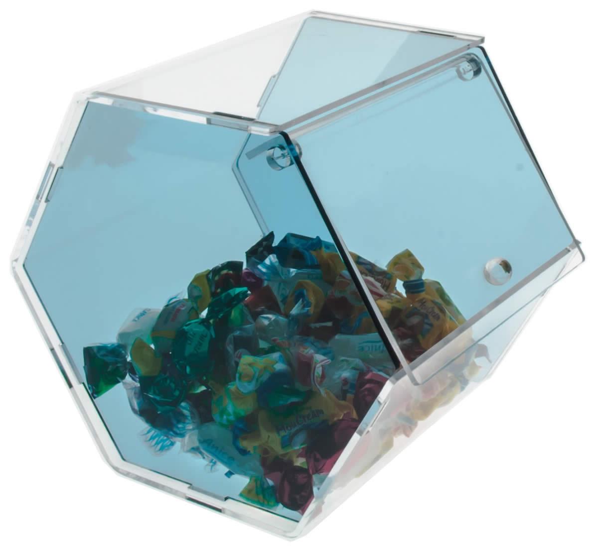 Porta caramelle esagonale con sportello in plexiglass