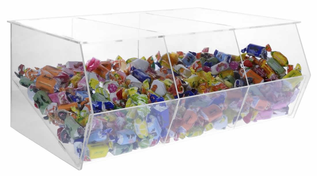 Porta caramelle in plexiglass trasparente SENZA sportello a 3 scomparti