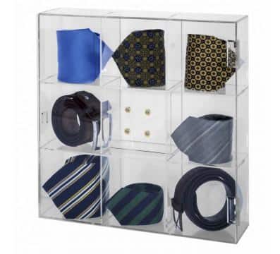 Porta cravatte in plexiglass trasparente a 9 scomparti